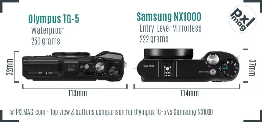 Olympus TG-5 vs Samsung NX1000 top view buttons comparison