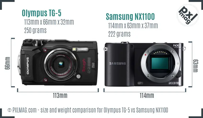 Olympus TG-5 vs Samsung NX1100 size comparison