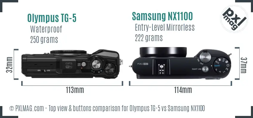 Olympus TG-5 vs Samsung NX1100 top view buttons comparison