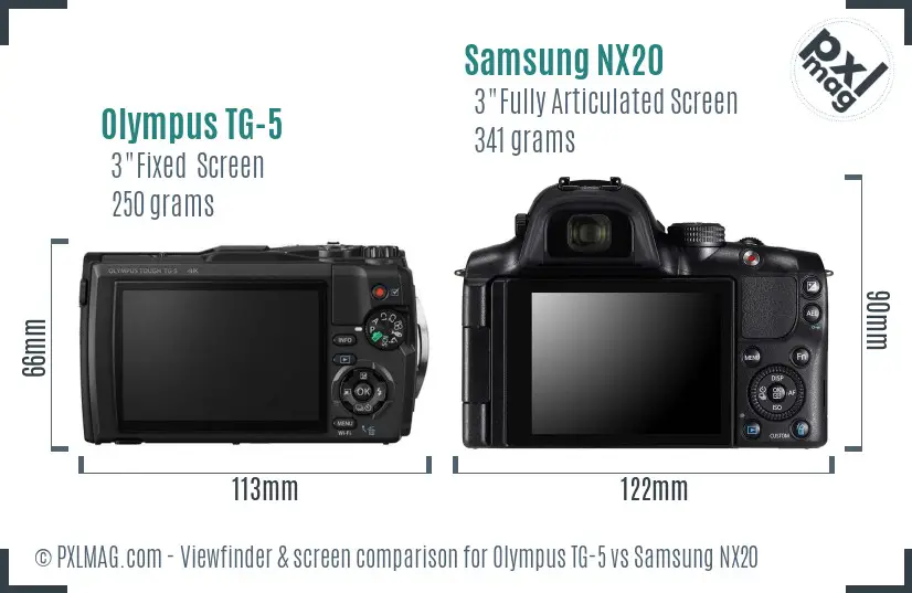 Olympus TG-5 vs Samsung NX20 Screen and Viewfinder comparison