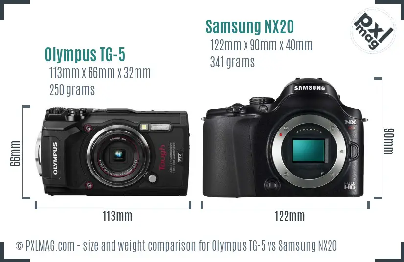 Olympus TG-5 vs Samsung NX20 size comparison Olympus TG-5 vs Samsung NX20 size comparison