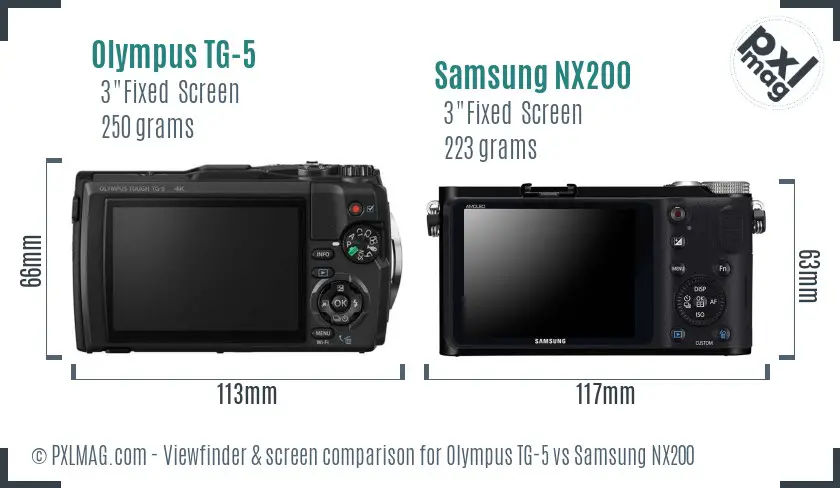 Olympus TG-5 vs Samsung NX200 Screen and Viewfinder comparison