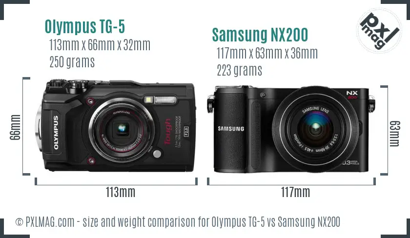Olympus TG-5 vs Samsung NX200 size comparison
