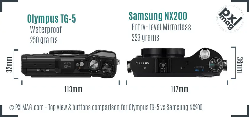 Olympus TG-5 vs Samsung NX200 top view buttons comparison