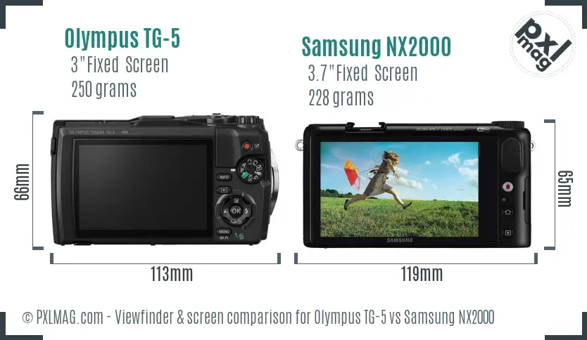 Olympus TG-5 vs Samsung NX2000 Screen and Viewfinder comparison