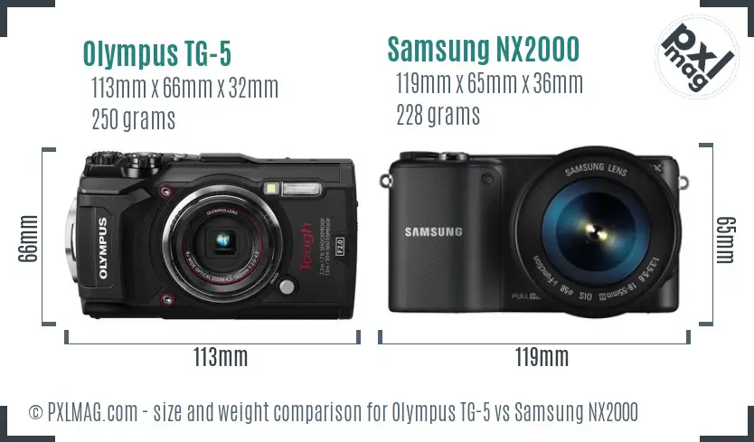 Olympus TG-5 vs Samsung NX2000 size comparison