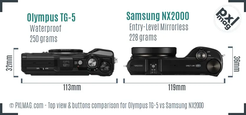 Olympus TG-5 vs Samsung NX2000 top view buttons comparison
