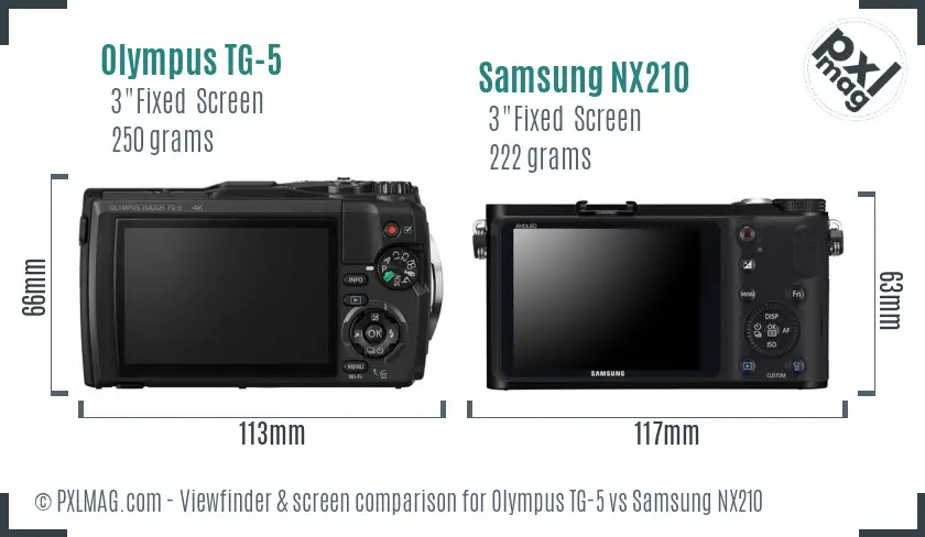Olympus TG-5 vs Samsung NX210 Screen and Viewfinder comparison Olympus TG-5 vs Samsung NX210 Screen and Viewfinder comparison