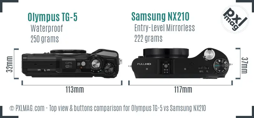 Olympus TG-5 vs Samsung NX210 top view buttons comparison Olympus TG-5 vs Samsung NX210 top view buttons comparison