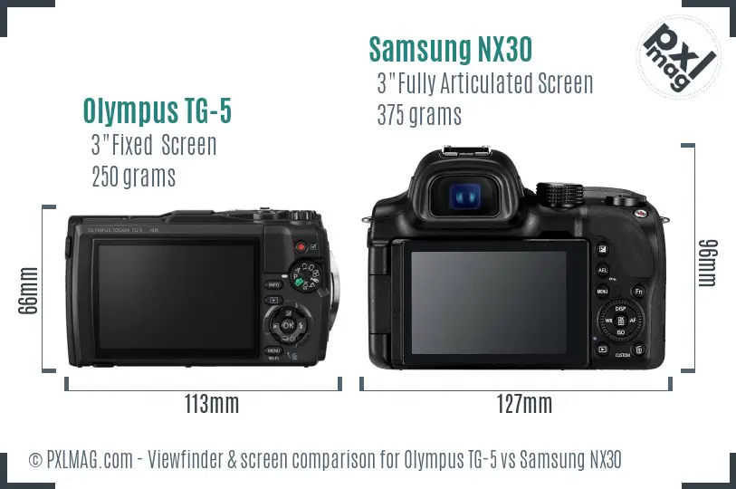 Olympus TG-5 vs Samsung NX30 Screen and Viewfinder comparison