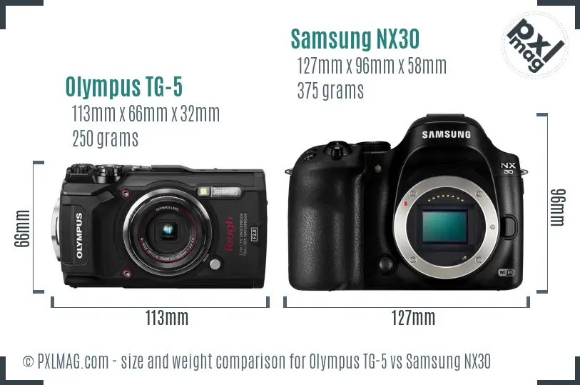 Olympus TG-5 vs Samsung NX30 size comparison