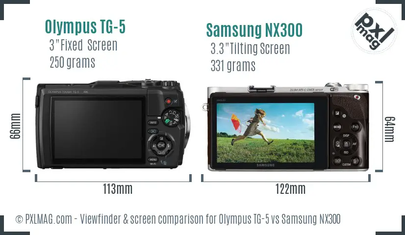 Olympus TG-5 vs Samsung NX300 Screen and Viewfinder comparison