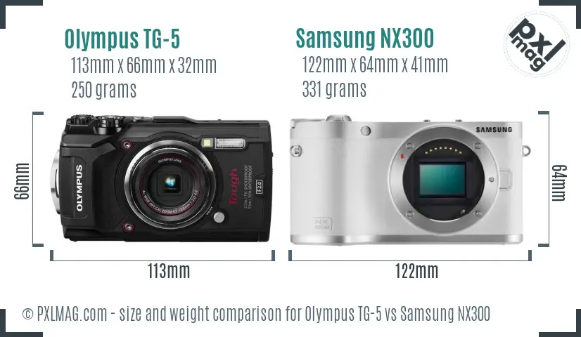 Olympus TG-5 vs Samsung NX300 size comparison