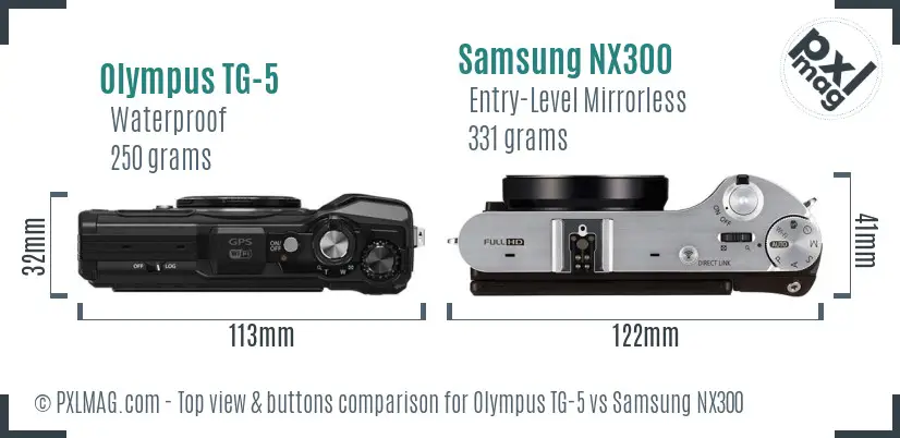 Olympus TG-5 vs Samsung NX300 top view buttons comparison