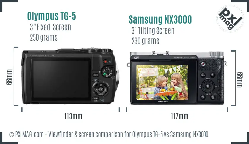 Olympus TG-5 vs Samsung NX3000 Screen and Viewfinder comparison