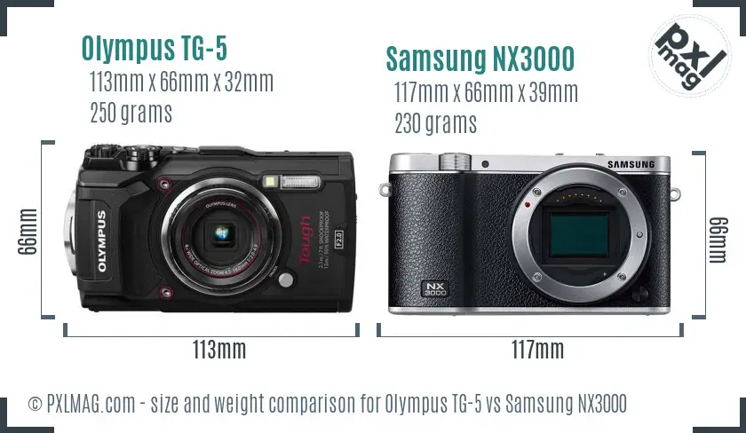 Olympus TG-5 vs Samsung NX3000 size comparison