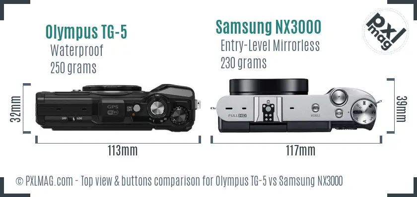 Olympus TG-5 vs Samsung NX3000 top view buttons comparison