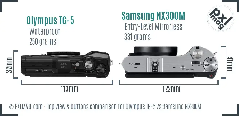 Olympus TG-5 vs Samsung NX300M top view buttons comparison