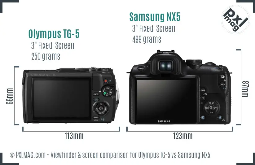 Olympus TG-5 vs Samsung NX5 Screen and Viewfinder comparison
