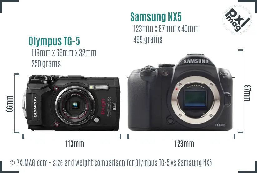 Olympus TG-5 vs Samsung NX5 size comparison