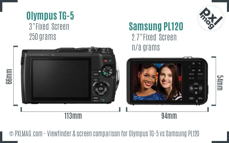Olympus TG-5 vs Samsung PL120 Screen and Viewfinder comparison