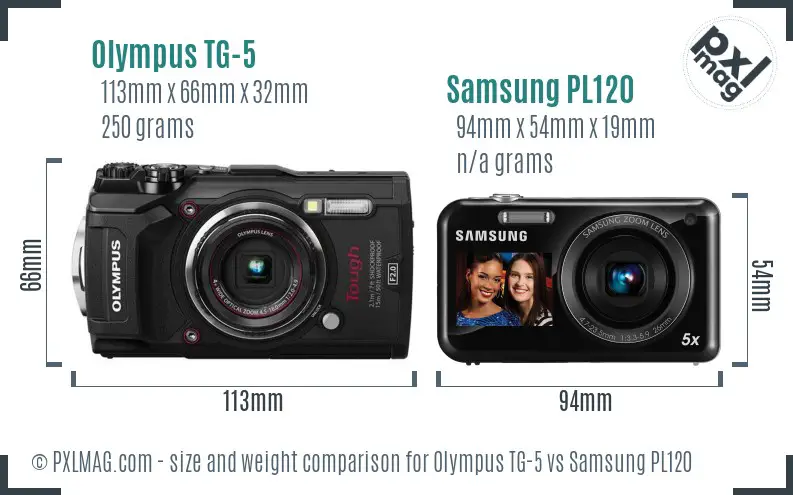 Olympus TG-5 vs Samsung PL120 size comparison