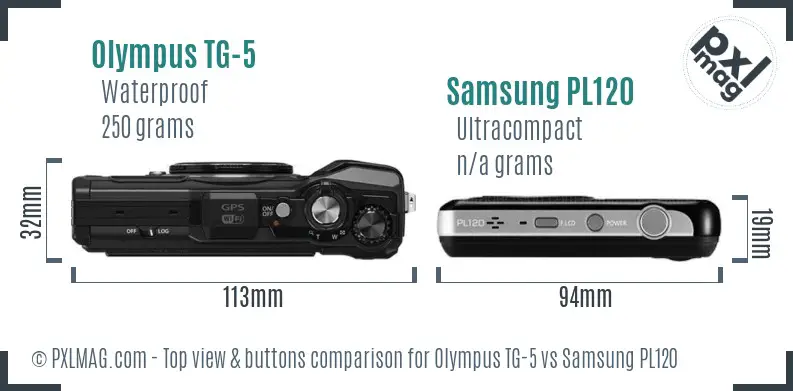 Olympus TG-5 vs Samsung PL120 top view buttons comparison