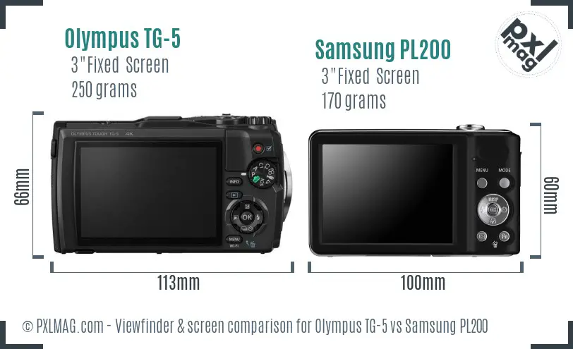 Olympus TG-5 vs Samsung PL200 Screen and Viewfinder comparison