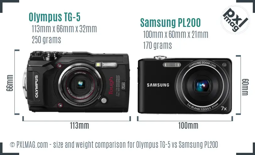 Olympus TG-5 vs Samsung PL200 size comparison