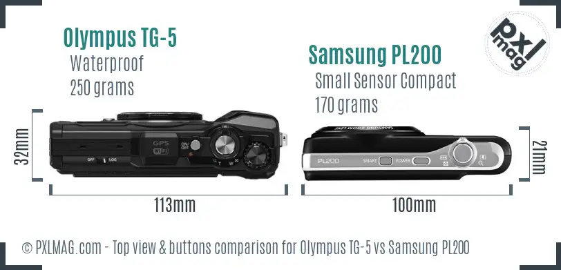 Olympus TG-5 vs Samsung PL200 top view buttons comparison