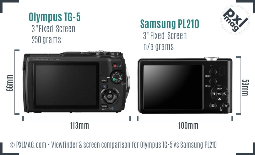 Olympus TG-5 vs Samsung PL210 Screen and Viewfinder comparison