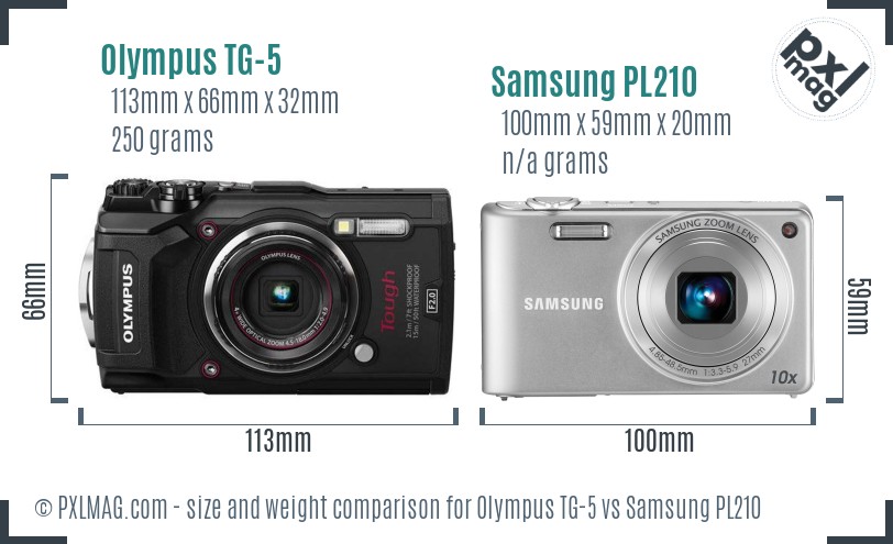 Olympus TG-5 vs Samsung PL210 size comparison