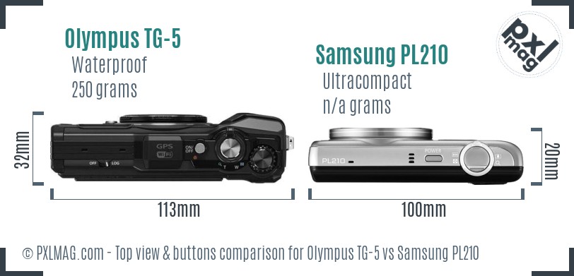 Olympus TG-5 vs Samsung PL210 top view buttons comparison