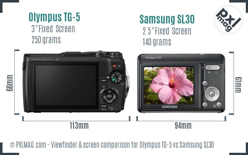 Olympus TG-5 vs Samsung SL30 Screen and Viewfinder comparison