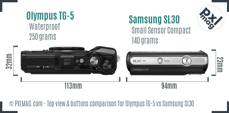 Olympus TG-5 vs Samsung SL30 top view buttons comparison