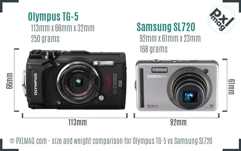 Olympus TG-5 vs Samsung SL720 size comparison