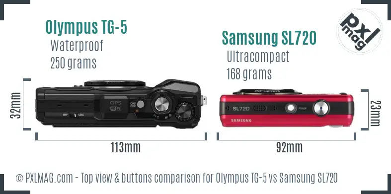 Olympus TG-5 vs Samsung SL720 top view buttons comparison