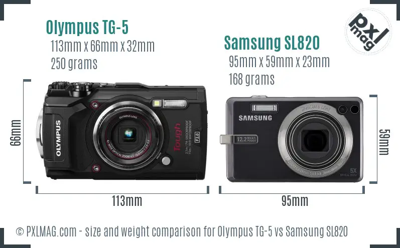 Olympus TG-5 vs Samsung SL820 size comparison