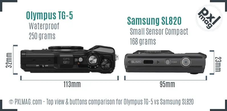 Olympus TG-5 vs Samsung SL820 top view buttons comparison