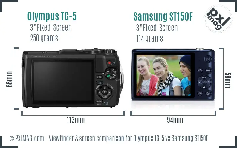 Olympus TG-5 vs Samsung ST150F Screen and Viewfinder comparison