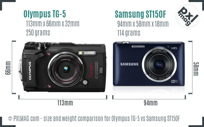 Olympus TG-5 vs Samsung ST150F size comparison