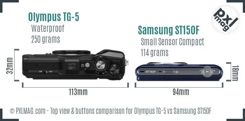 Olympus TG-5 vs Samsung ST150F top view buttons comparison