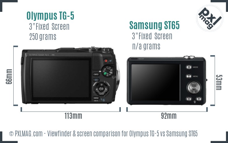 Olympus TG-5 vs Samsung ST65 Screen and Viewfinder comparison