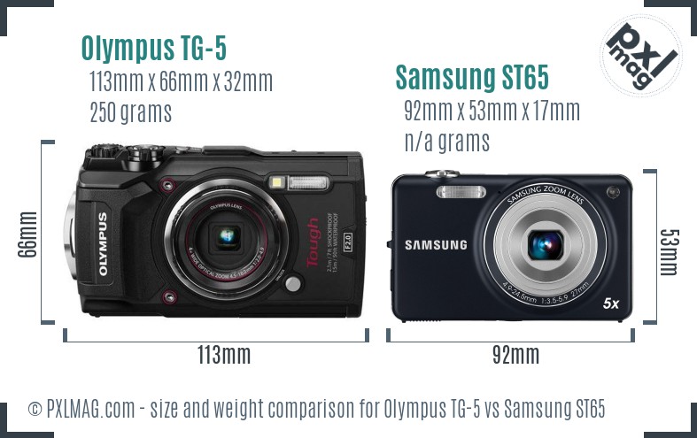 Olympus TG-5 vs Samsung ST65 size comparison