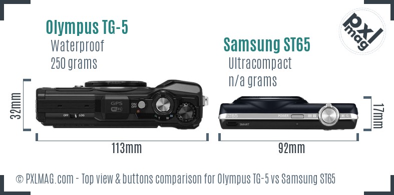 Olympus TG-5 vs Samsung ST65 top view buttons comparison