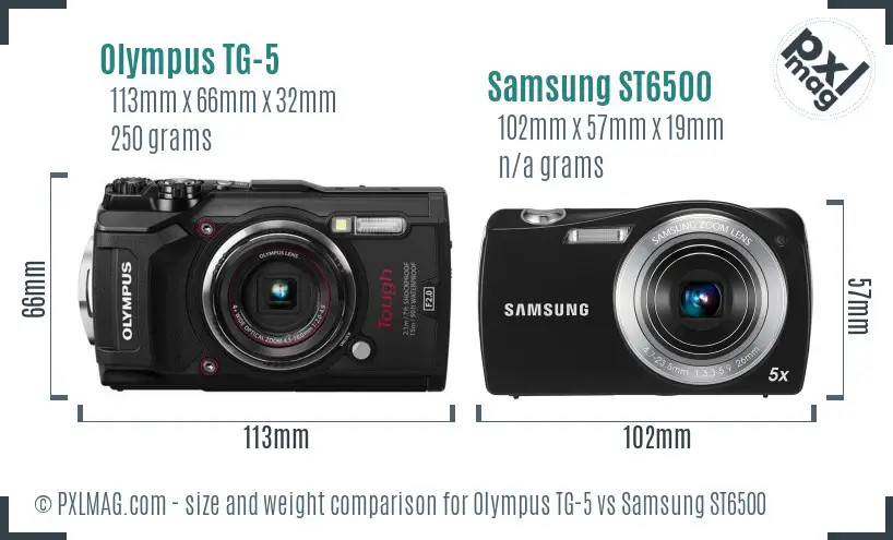 Olympus TG-5 vs Samsung ST6500 size comparison