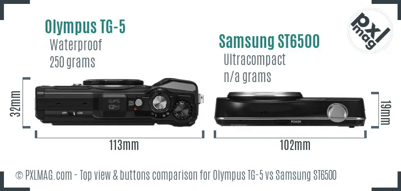 Olympus TG-5 vs Samsung ST6500 top view buttons comparison