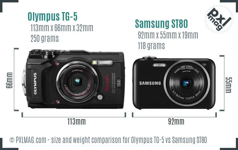 Olympus TG-5 vs Samsung ST80 size comparison Olympus TG-5 vs Samsung ST80 size comparison