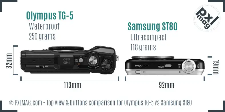 Olympus TG-5 vs Samsung ST80 top view buttons comparison Olympus TG-5 vs Samsung ST80 top view buttons comparison