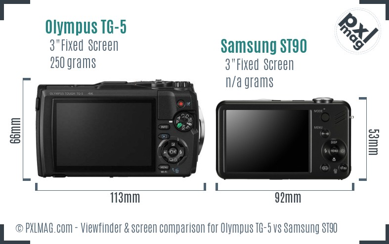 Olympus TG-5 vs Samsung ST90 Screen and Viewfinder comparison
